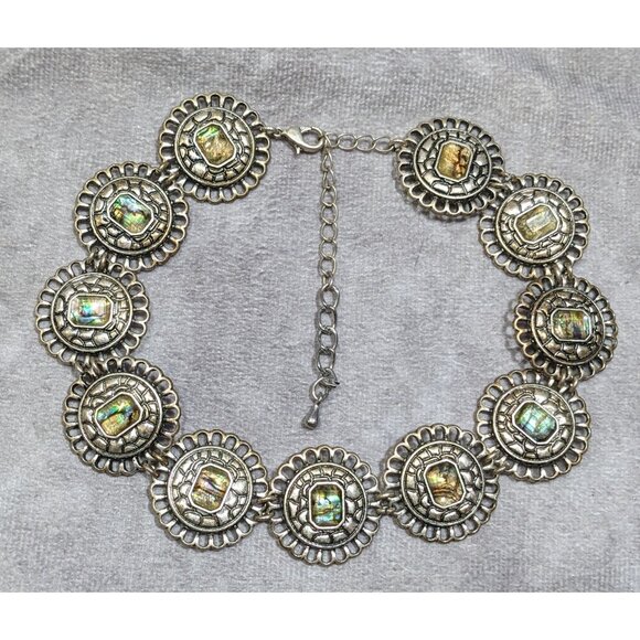 Vintage Mother Of Pearl Medallion Choker Neckalce - Picture 5 of 5